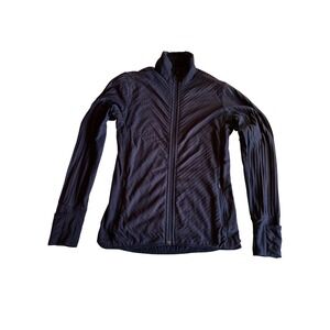 Icebreaker Merino Blend Full Zip Midlayer Jacket Navy Blue Thumbholes Women M